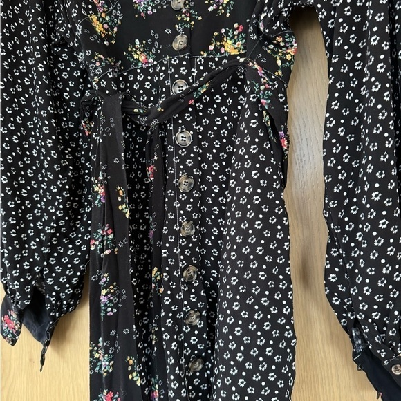 Free People Pleated V-Neck Floral Print Button Front Mini Dress/ Medium - Picture 4 of 13
